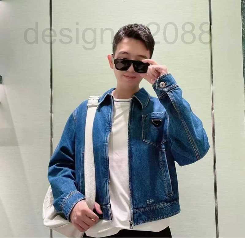

Men' Jackets designer P22 Early autumn new classic triangle worn out design dark blue men' and women' denim coat Q05W, Navy blue