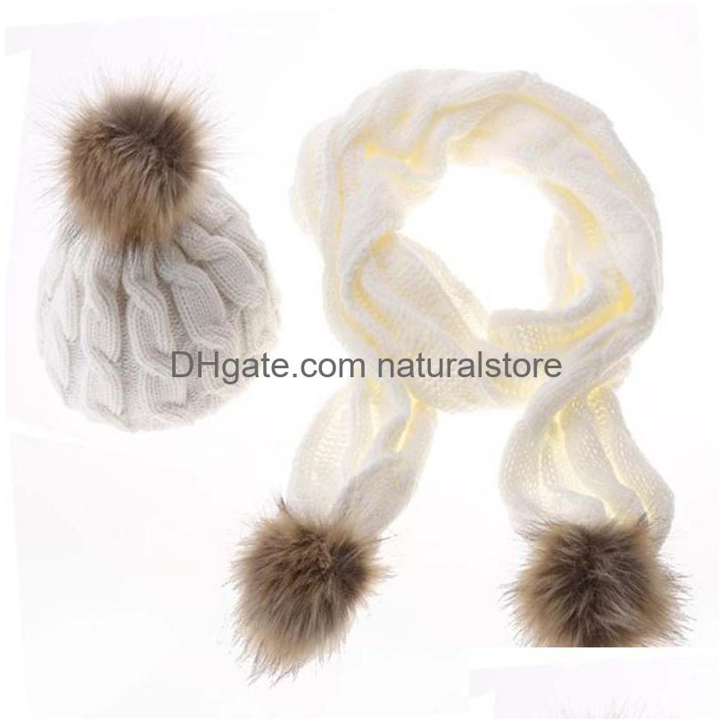 

Hats Scarves Sets Winter Warm Women Fashion Knitted Scarf And Hat Set Crochet Cap Beanie Ski Christmas Gifts Drop Delivery Accesso Dhs1P