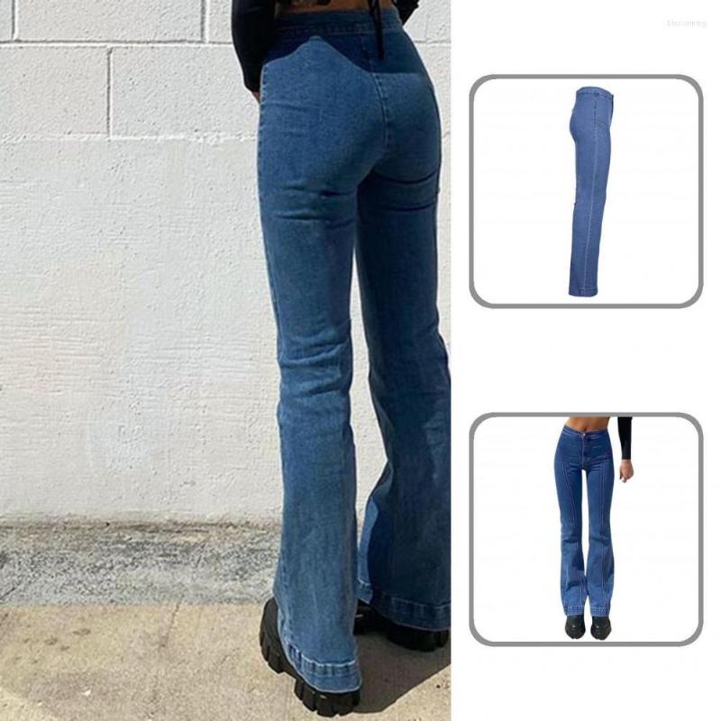 

Women' Jeans Women Striped Button Zipper Slim Trousers Flare For Office, Dark blue