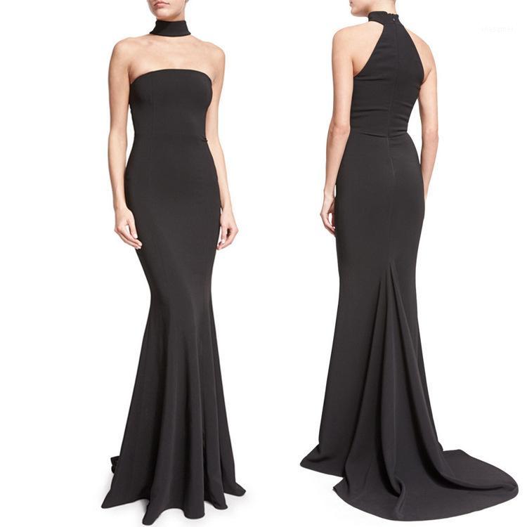 

Party Dresses BacklakeGirls 2022 Sexy Satin Halter Longuette Evening Dress Sleeveless Solid Black Women For Party1