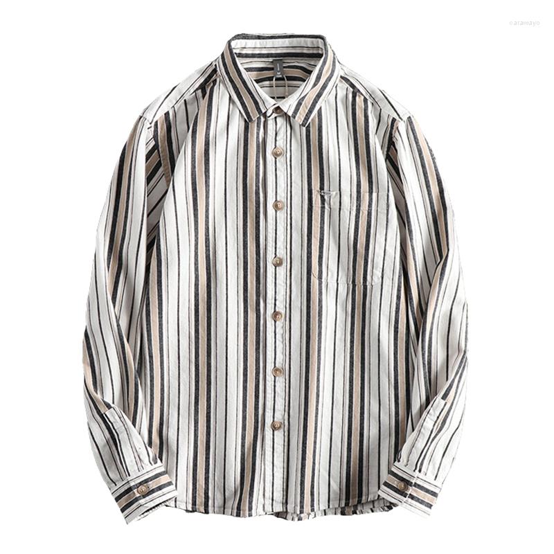 

Men's Casual Shirts Japanese Harajuku Cotton Vintage Vertical Striped Men's Long Sleeve Button Up Shirt Plus Size, Version 1