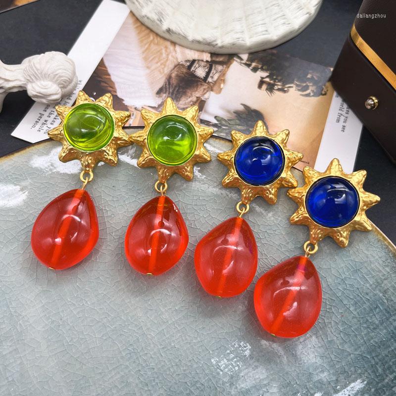 

Stud Earrings Spike Alloy Red Beads Drop Pendant Green Blue Pendientes Accessories For Women