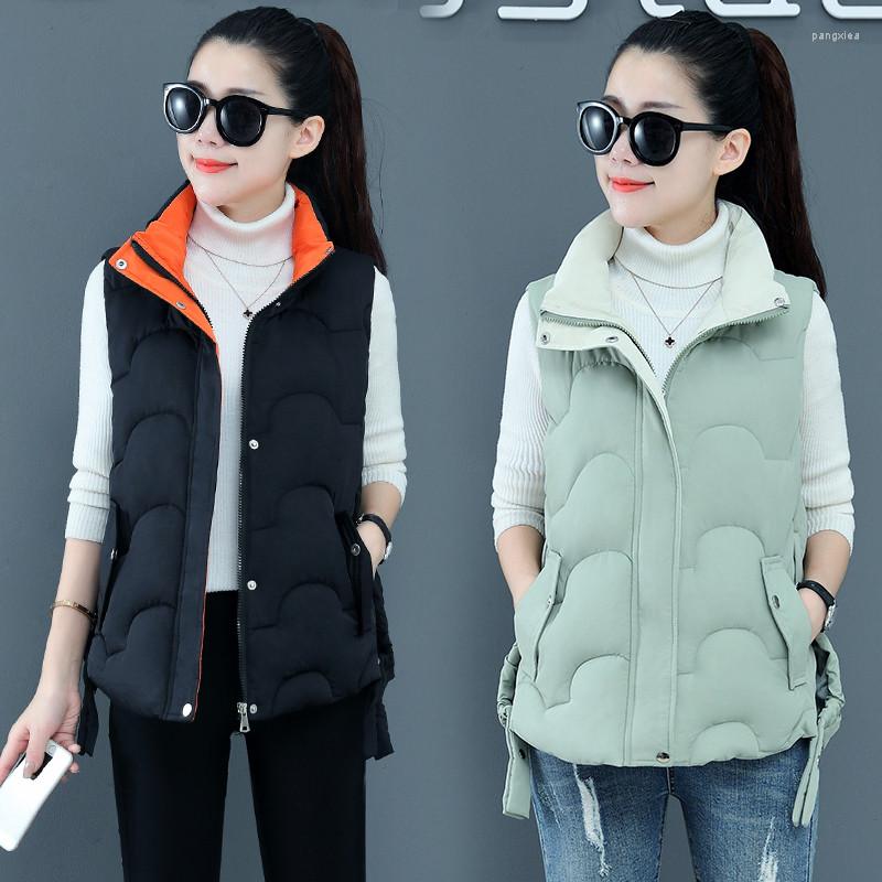 

Women's Vests 2022 Autumn Winter Women Casual Vest Korean Stand Collar Loose Down Cotton Waistcoat Ladies Sleeveless Jacket Female G1435, Black