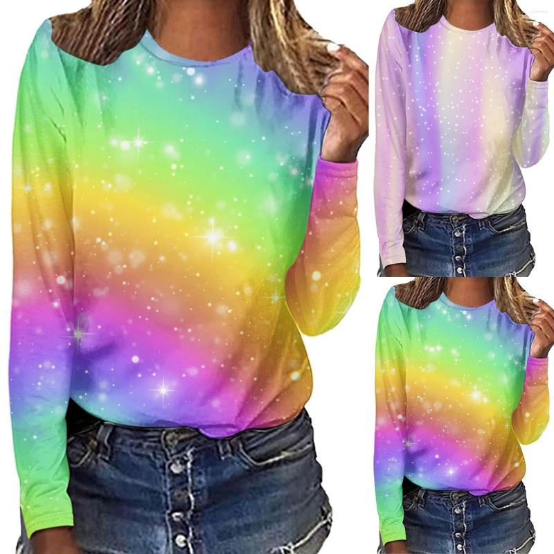 

Women's T Shirts Womens Oversized Tee Women Casual Gradient Print Shirt Long Sleeve Loose Blouse Spandex, Ae