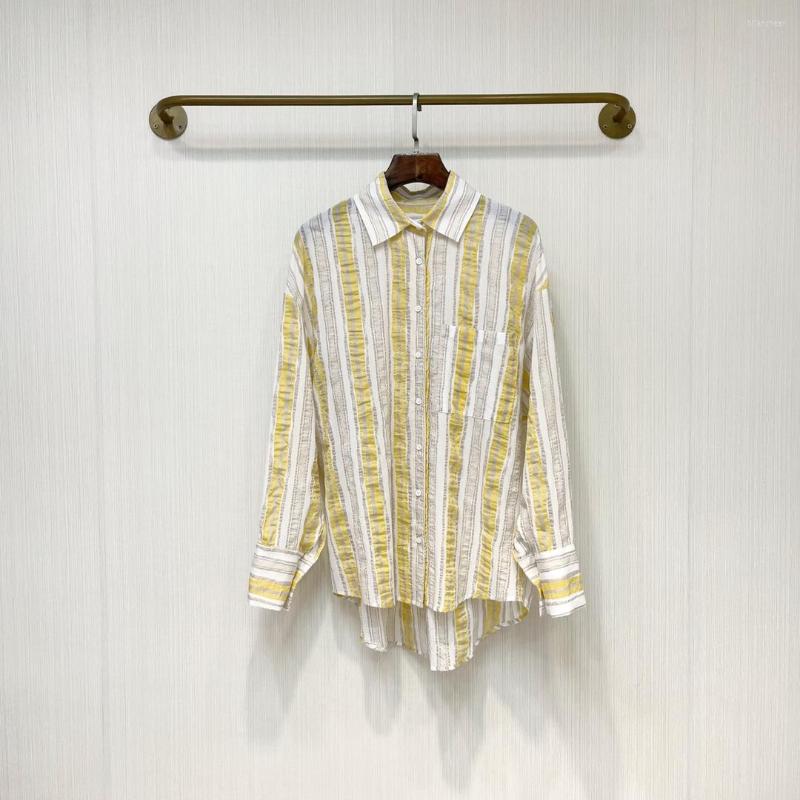 

Women' Blouses Mid-length Vertical Striped Shirt Loose Comfortable Fashionable And Versatile 2022 Fall 0816Y, Yellow