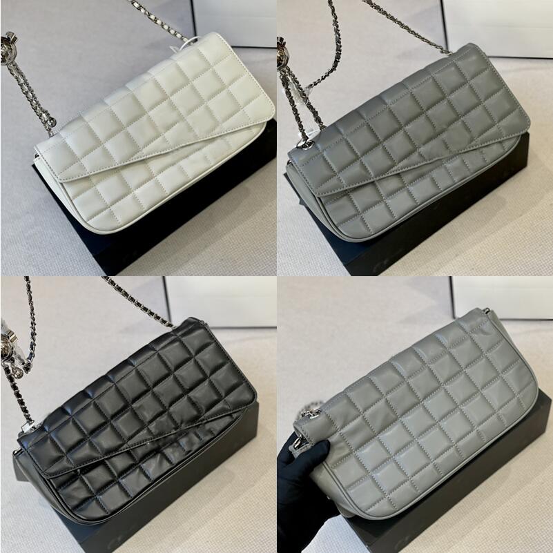 

Designers Lux Black Silver Goal Cover Bag Leather Grey Chain Handbag White French Stick Flip Design, 1-