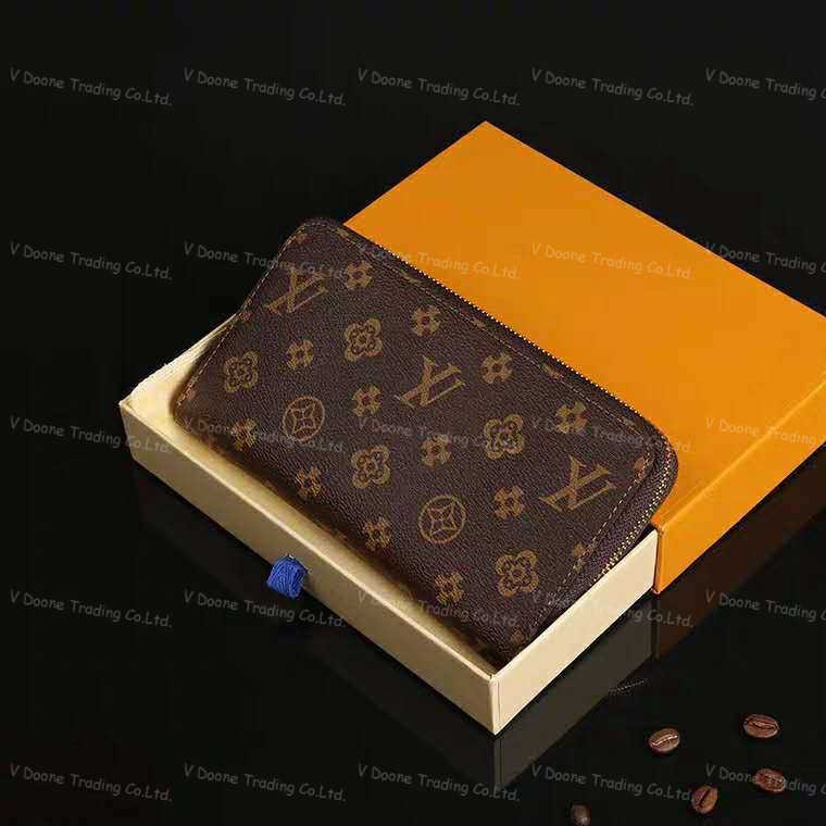 

2023 Luxurys Brand single zipper wallets Women Genuine Leather clutch wallet ladies long classical purse with orange box card 60017
