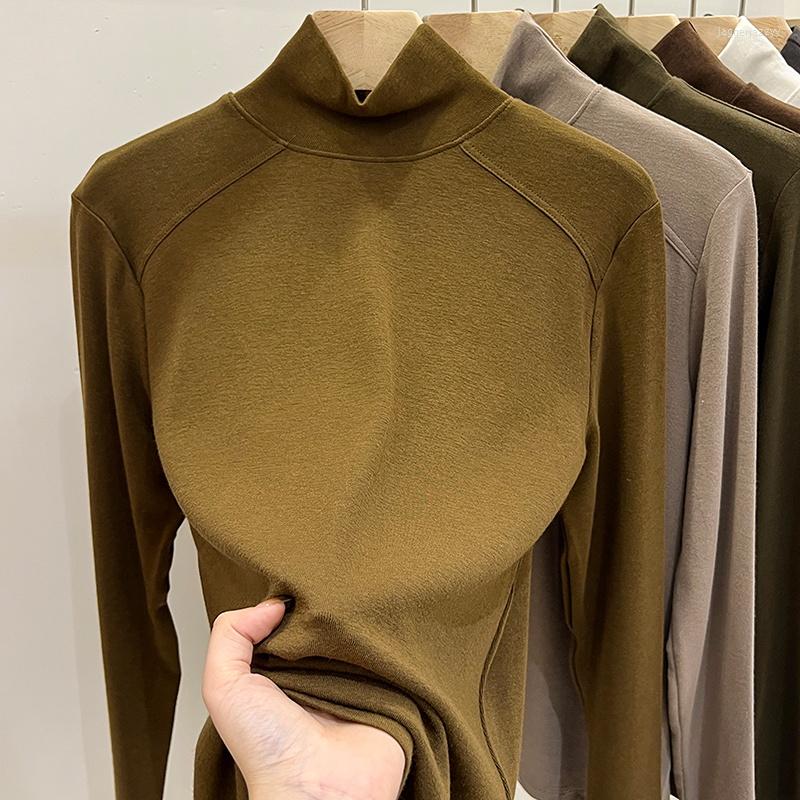 

Women' T Shirts Autumn Winter High Collar Base Shirt Women Female Fashion Long Sleeve Slim Stretch T-shirts Woman Casual Tops, Black