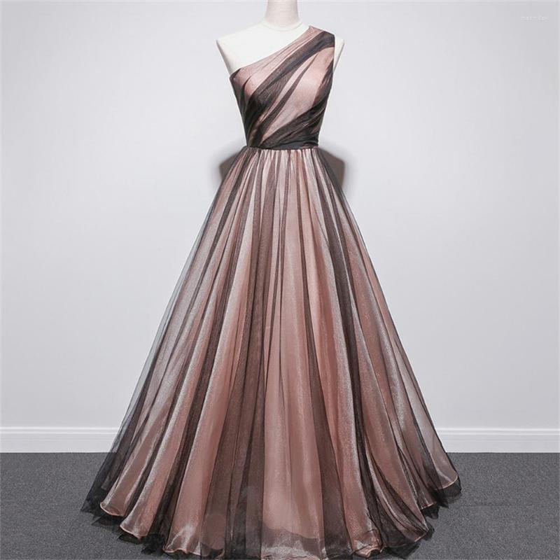 

Casual Dresses One-Shoulder Sleeveless Dance Party Dress Women Performance Elegant Temperament Long Maxi Mesh Formal Evening, Champagne