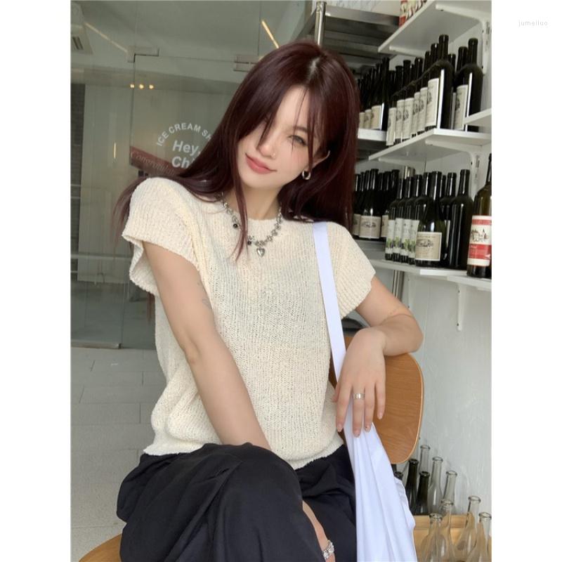 

Women's Polos Loose All-match Short-sleeved Solid Color Knitted Sweater, Green