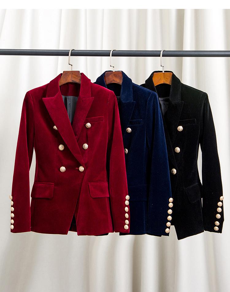 

Women's Suits & Blazers Early Autumn High-Quality Gold Velvet Fashion Black Jacket Retro Corduroy Double-Breasted Slim-Fit Burgundy Suit