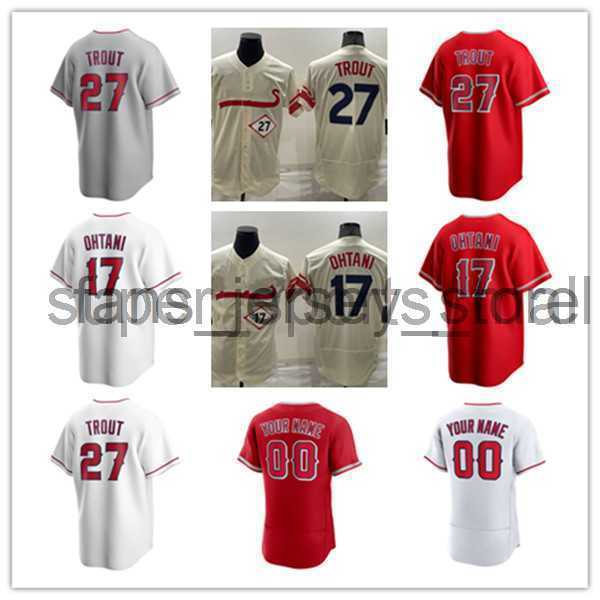 

2022 City Baseball Jerseys Mike Trout 27 Shohei Ohtani 17 Jersey Cream White Red Gray Color Button Up Men Size S-XXXL Stitched, Red replca