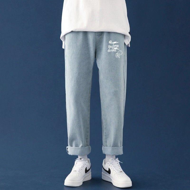 

Men' Jeans 2022 Men Male Loose Trousers Fashion Brand Cozy All-match Students Daily Casual Straight Denim Pants, Capris summer thin