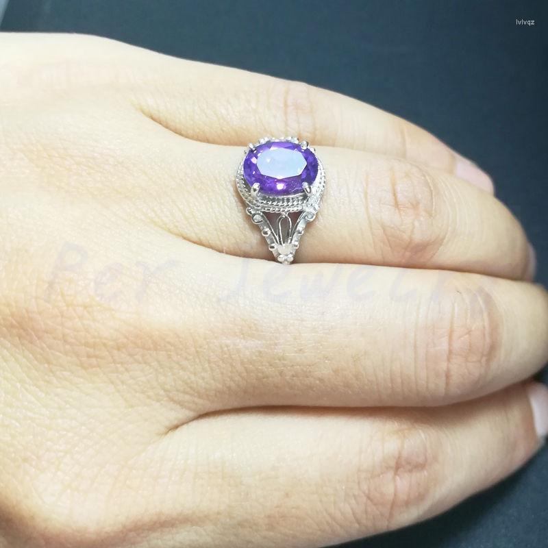 

Cluster Rings Per Jewelry Natural Real Amethyst Classical Ring 925 Sterling Silver 1.75CT Gemtone Fine C8091301
