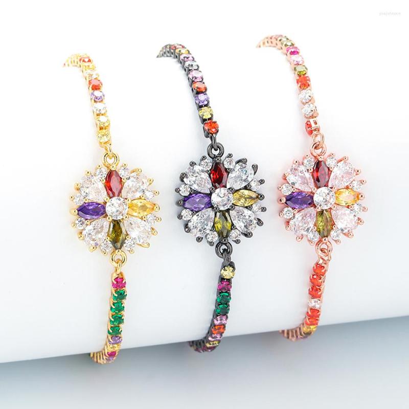 

Charm Bracelets EYIKA Fashion Cross Flower Bracelet With Mix Color Cubic Zirconia Tennis Chain Bangles For Women Gold/Rose Gold/Black Plated