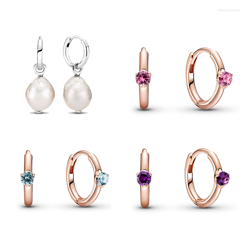 

Stud Earrings Pan-style 925 Silver Freshwater Pearl Rose Gold Purple Zircon Gift Trend Fashion Women's Jewelry Gifts