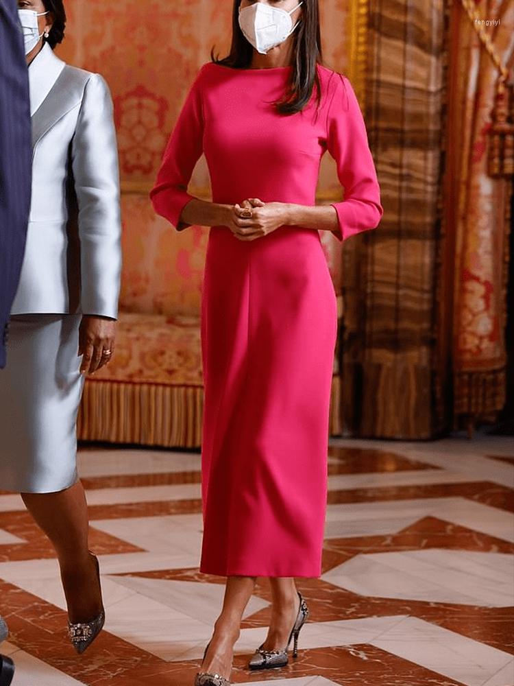 

Casual Dresses Princess Women' Spring Autumn Designer Elegant Vintage High Quality Slim Midi Dress Street Fashion Party Office, Rose red