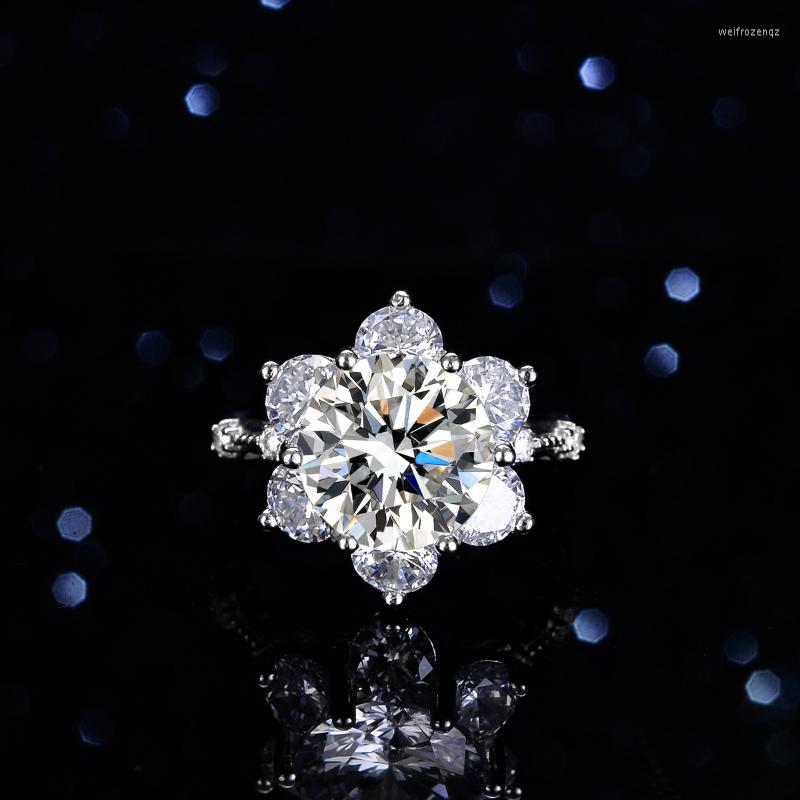 

Cluster Rings HTOTOH 5 Moissanite Diamond Flower Shape Six Claw S925 Sterling Silver Ring Woman Engagement Wedding Fine Jewelry