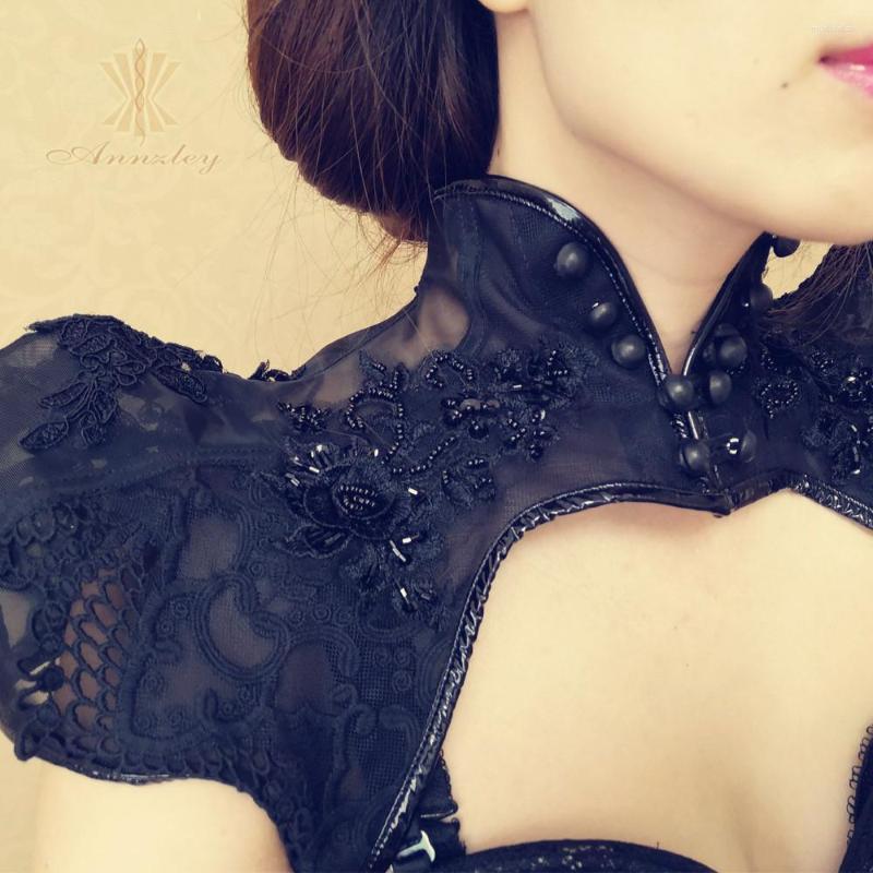 

Scarves Annzley Gothic Halloween Constumes Black Lace Handmade Vest Small Shawl Coat Beads Embroidered 2022