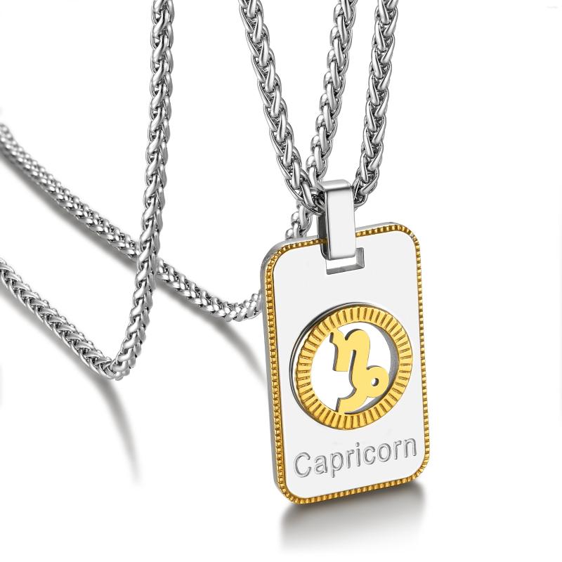 

Pendant Necklaces Gift Jewelry Personalized Constellation Astrology Dog Tag Necklace With Wheat Chain For Men And Women CP532