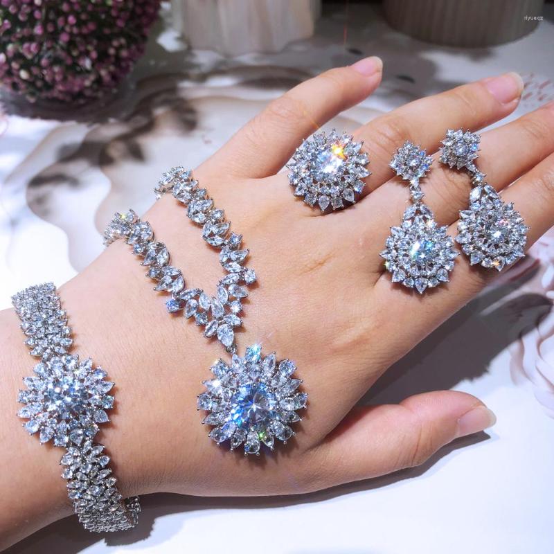 

Necklace Earrings Set Luxury Gorgeous Classic Heart Of The Sea Pendant Bangle Ring For Women Ladies Gift Godki, Picture shown