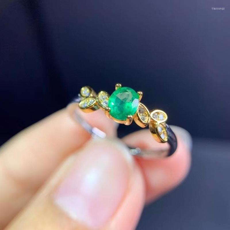 

Cluster Rings Fashion Delicate Leaf Circle Natural Green Emerald Gem Ring S925 Silver Gemstone Women's Office Jewelry