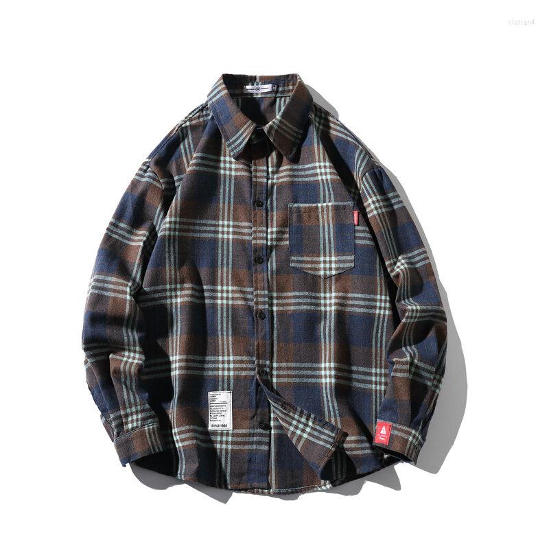 

Men's Casual Shirts Men's Fashion Clothing Oversized Shirt Cotton Plaid Long-sleeved Lapel Young Men, Green plaid