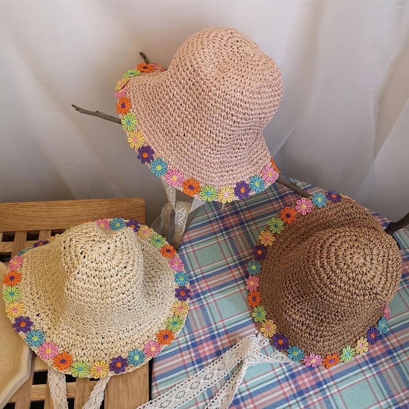 

Hats Straw Hat Girls Fashion Sun With Beautiful Flowers Spring Summer Autumn Beach Breathable Cap Protection, Khaki