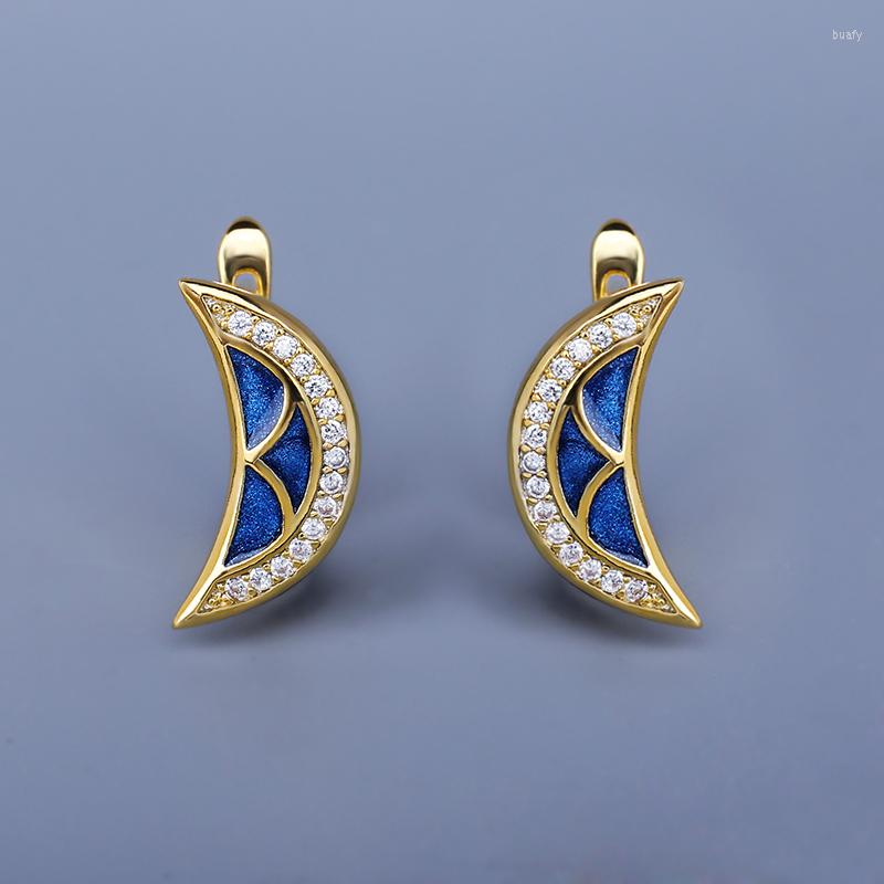 

Stud Earrings Classic Women's 925 Silver Curved Moon Shape Fashion Party Jewelry Handmade Enamel