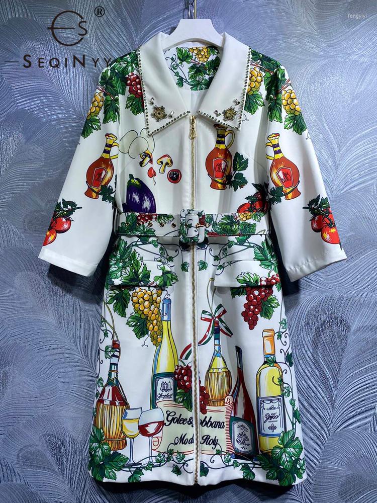 

Casual Dresses SEQINYY White Mini Dress Spring Autumn Fashion Design Women Runway High Street Vintage Sicily Flowers Letter Print Beading, Picture shown
