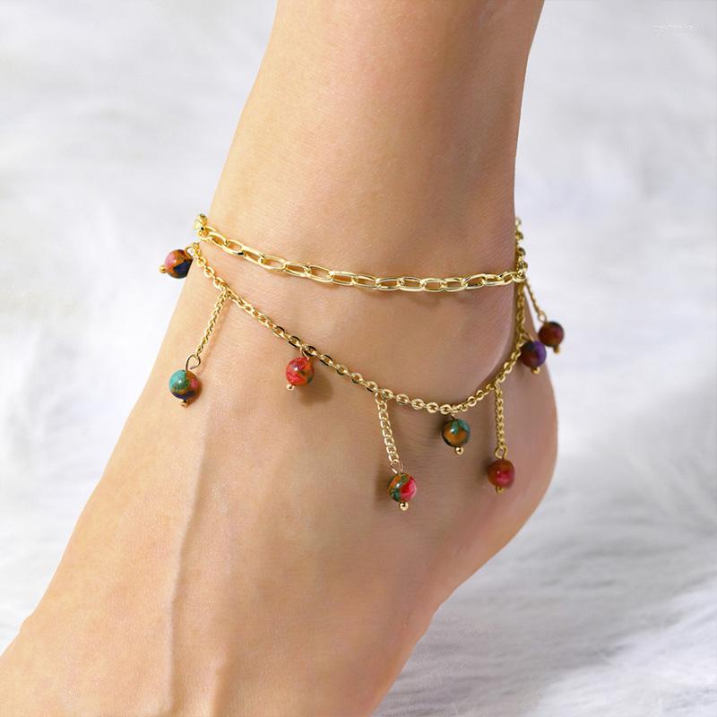 

Anklets Natural Stone Beads For Women Cute Romantic Metal Accessories Colorful Fashion Jewelry Female Gift Girl Styles C1115