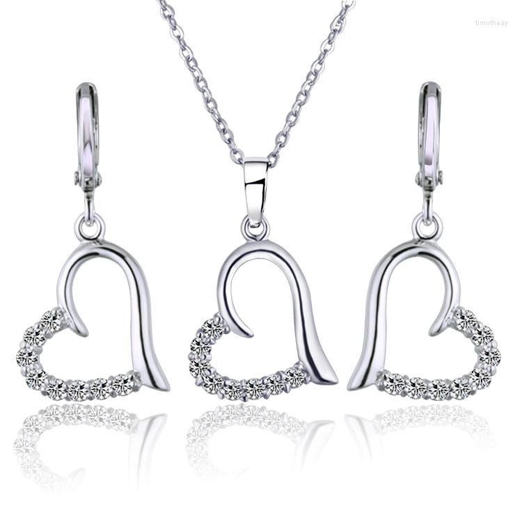 

Necklace Earrings Set 2022 White Gold Color African Costume Jewelry Women Heart Zircons Wedding Pendant Necklaces 17SW-64, Picture shown