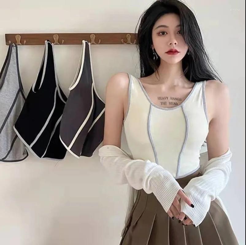 

Women's Tanks Fashion Sexy Chic Wild Sleeveless Round Neck Slim Vest Casual High Street Striped Tan Top Summer Clothes For Women 2022, Black