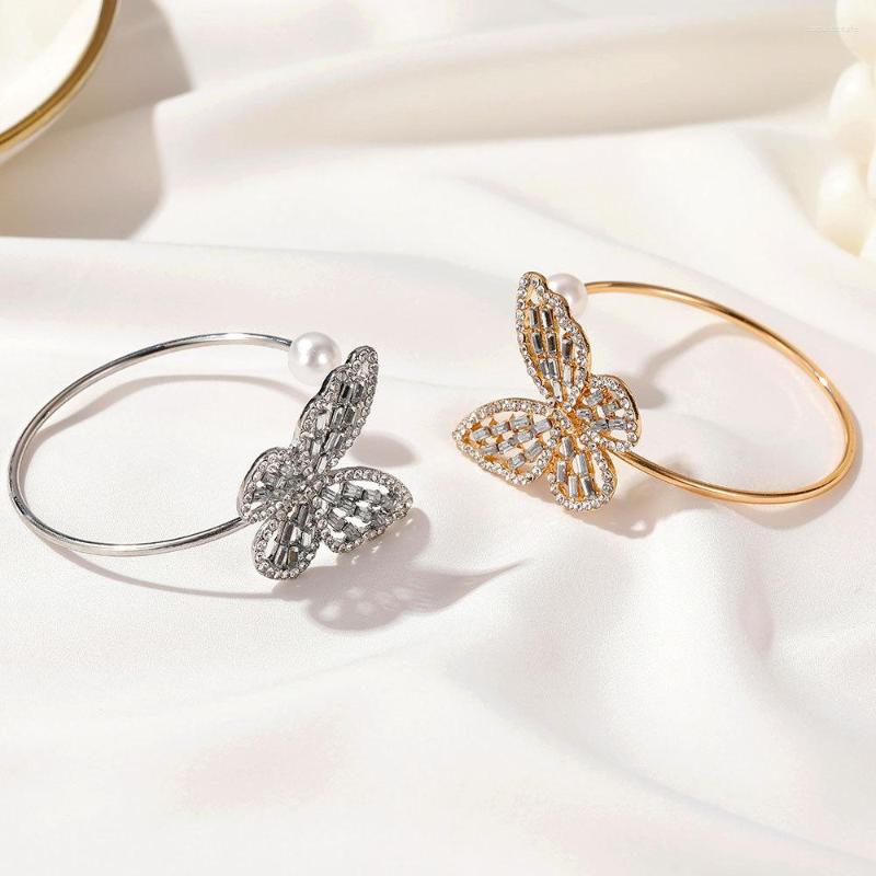 

Bangle Women Fashion Full Drill Hollow Zircon Butterfly Bracelet With Pearls 18K Gold Color Jewelry Accessories