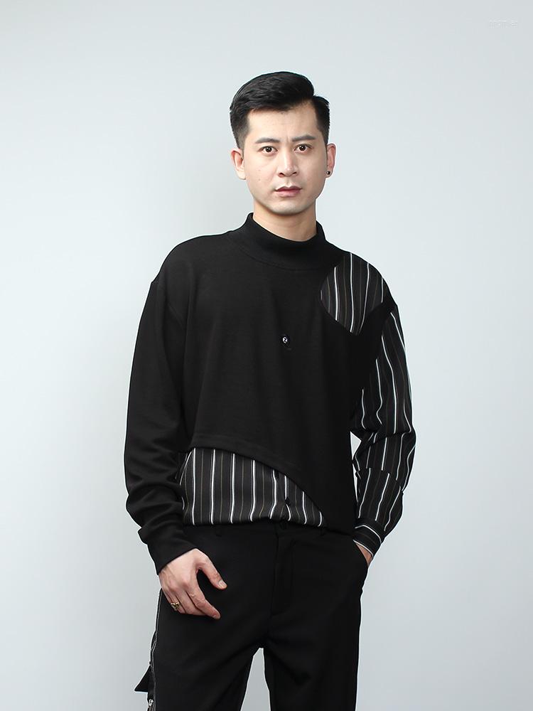 

Men's Casual Shirts Dark Irregular Stripe Stitching False Two Long Sleeve, Black