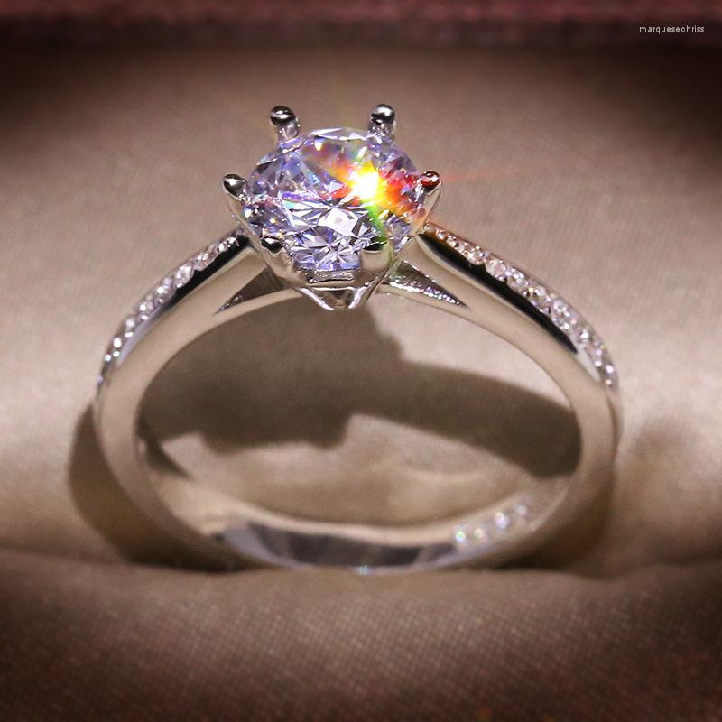 

Wedding Rings Silver Color 1carat Heart Arrow Zircon Stone 6-claw Finger For Women Statement Jewelry Gift