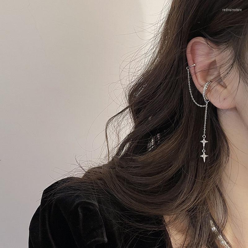 

Backs Earrings Trendy Shiny Rhinestone Tassel Star Fake No Piercing Clip On For Women Korean Silver Color Ear Cuffs Earring Jewelry