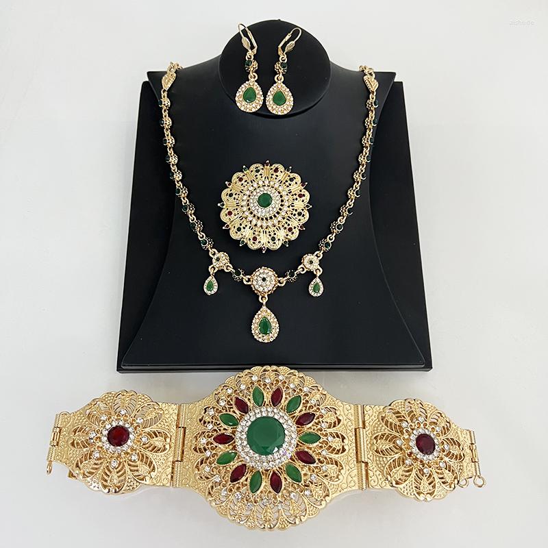 

Necklace Earrings Set Morocco Belt Ceinture Caftan Metal Dress Waistchain Earring Brooch Adjustable Length, Picture shown