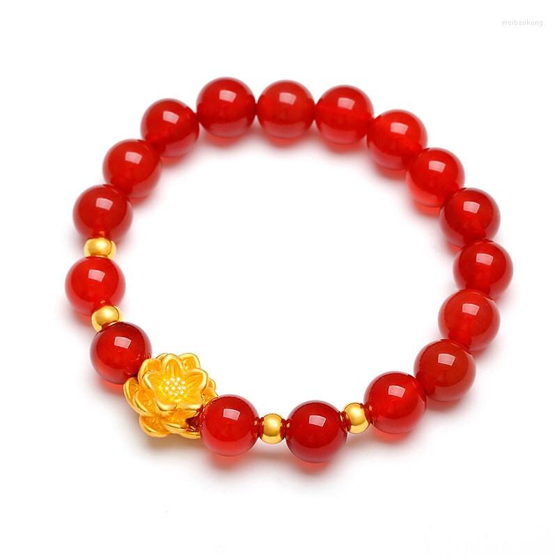 

Strand Natural Chalcedony Agate Lotus Bracelet Gold Plated Transfer Bead Valentine's Day Confession Gift For Girls