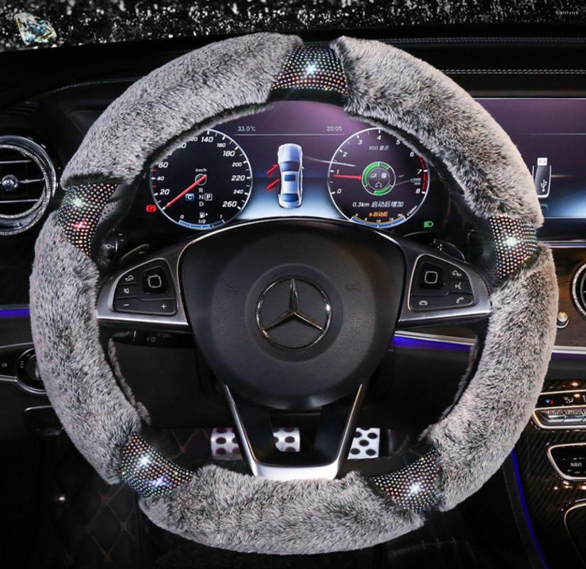 

Steering Wheel Covers Crystal Winter Plush Auto Car Diamond Handlebar Cover Fit For Women Ladies Girls