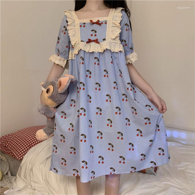 

Party Dresses Heydress 2022 Women Summer Lace Square Collar Loose A-line Dress Female Sweet Cute Print Midi High Waist Elegant Vestidos, Blue