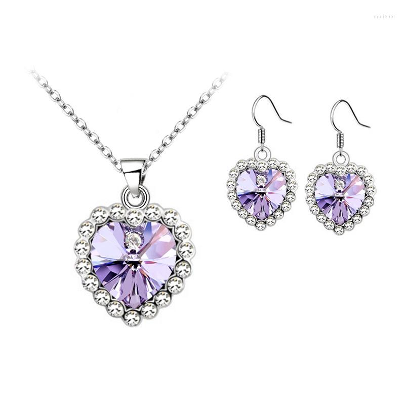 

Necklace Earrings Set Jewelry Luxury Crystal Zircon Heart Pendant Necklaces Dangle For Women Girls Wedding Bride Charm, Picture shown