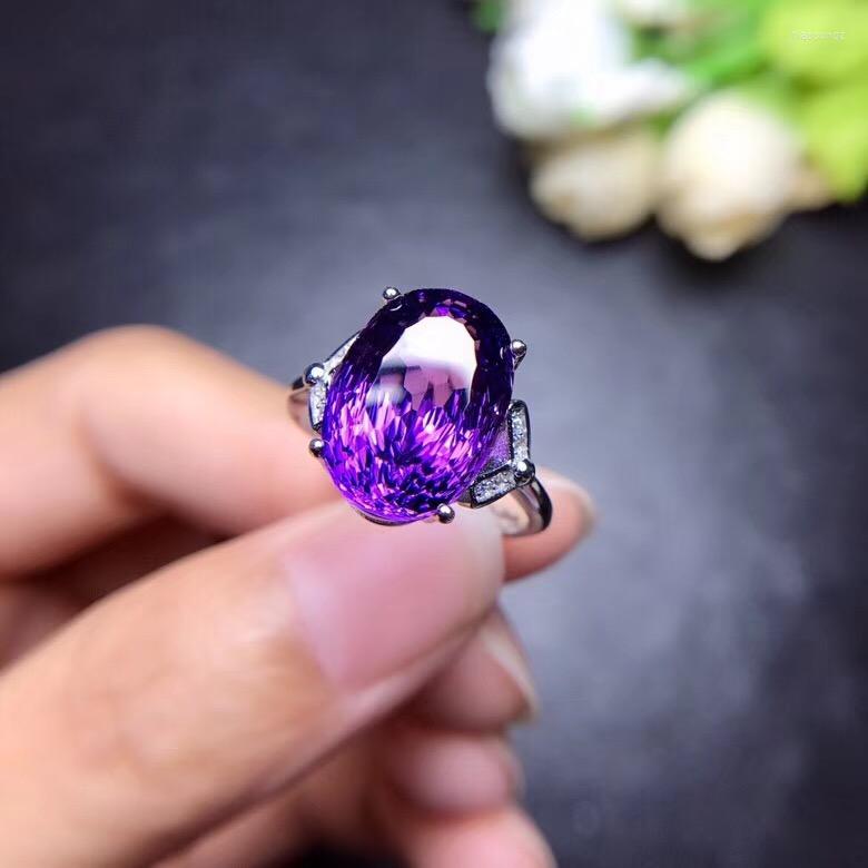 

Cluster Rings Natural Amethyst Ring Cut Beautiful Fire Color 925 Silver Unique Gem