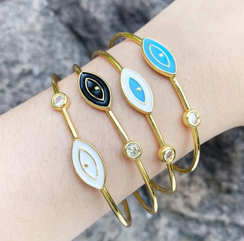 

Bangle 5Pcs Fashion Lucky Enamel Turkey Eye Crystal Open Gold Color Bracelet Women Jewelry Geometric Girl Bracelet5
