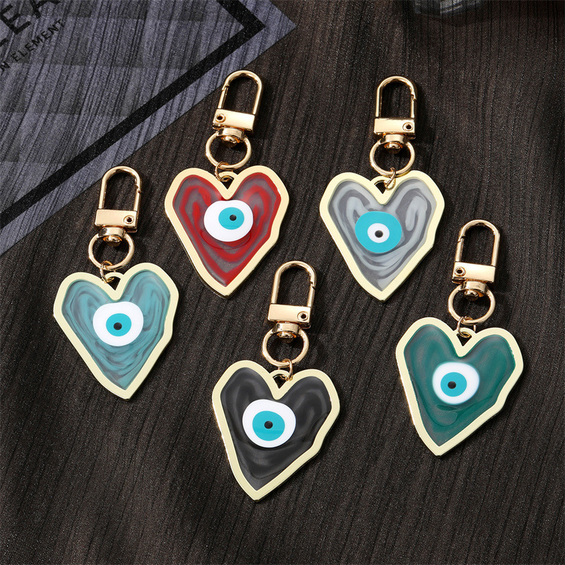 

Blooming Heart Evil Eye Clasp Key Rings For Friend Lovers Gift Resin Eye Bag Car Keyring Pendant Keychain
