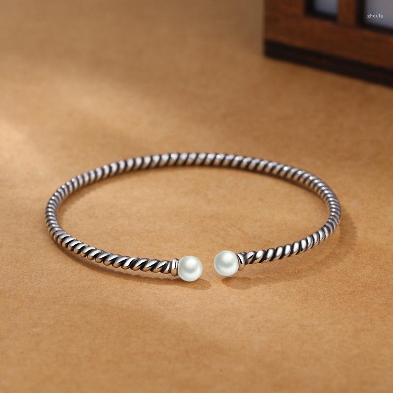 

Bangle Vintage Retro Twist Bangles Women Classic Handmade Creative Open Pearl Cuff Jewelry