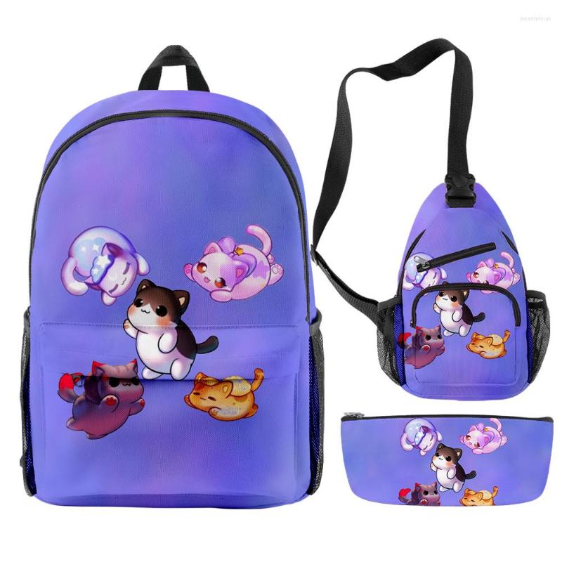 

School Bags Aphmau Merch 3D Backpack Set 3 Pieces Lightweight Bag Printed Chest Pencil Case, Beige