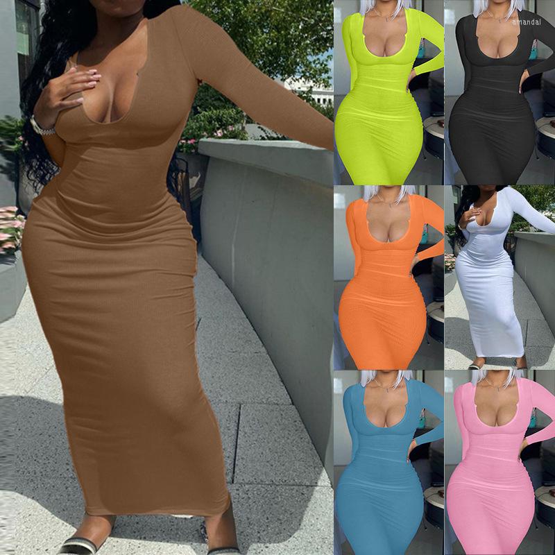 

Casual Dresses 2023 Women's Sexy Skinny Long Sleeve Slim Wrap Hip Dress, Black