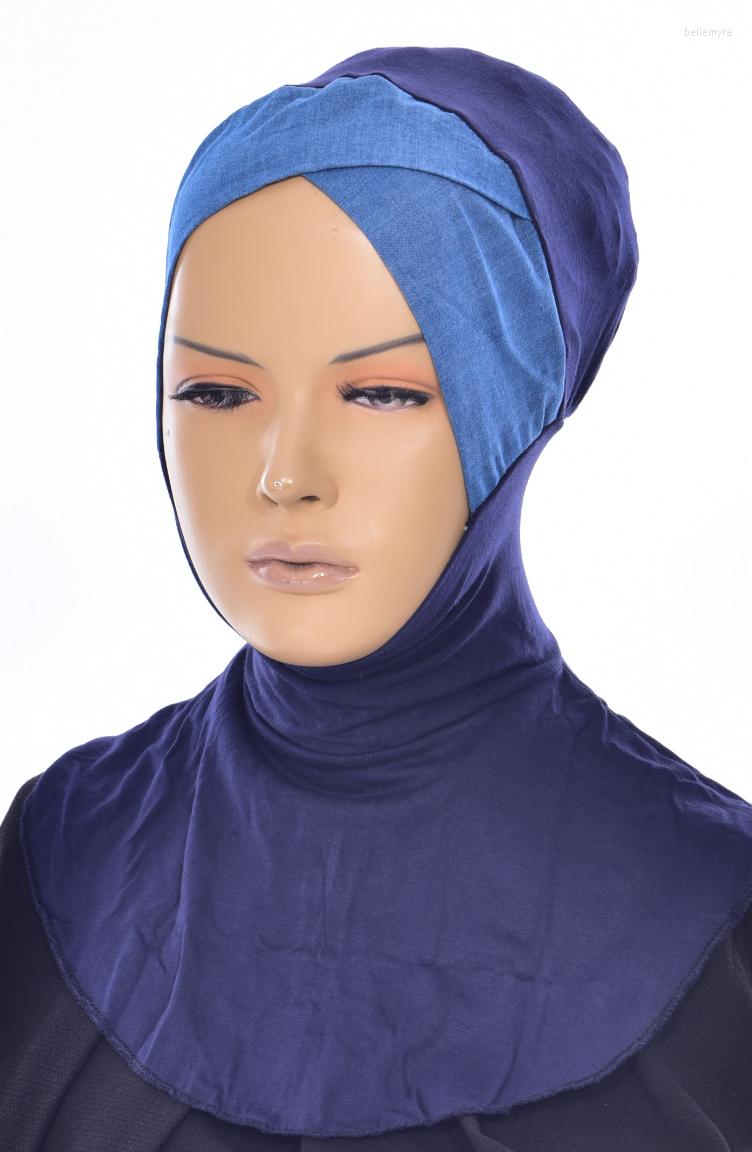 

Ethnic Clothing Minahill Cross Jeans Hijab Bathing Cap Navy Blue Muslim Scarfs Bonnets For Women Head Scarf Headwraps 01