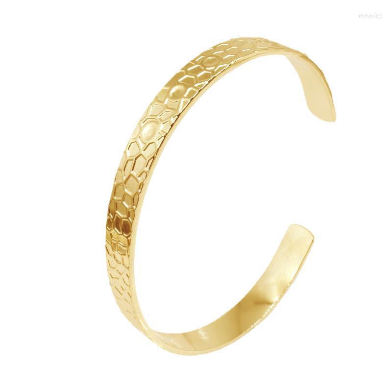 

Bangle Koaem Simple Stainless Steel Personality Jewelry Gold Plated Hammered The Metal Bracelet For Women